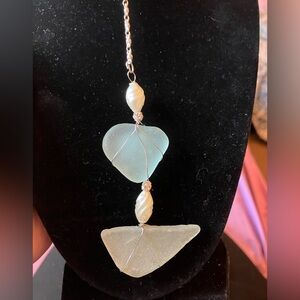 #13 Handmade seaglass stack necklace Green white